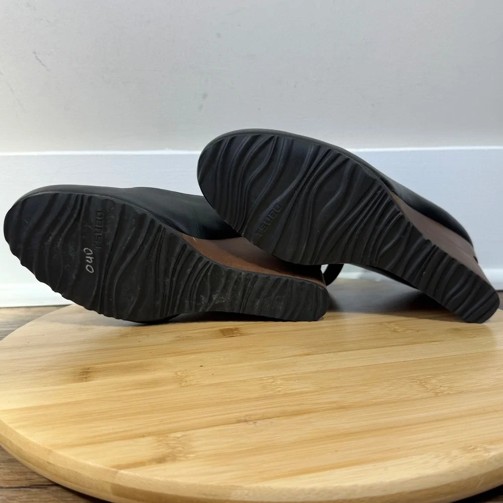 Tsubo Sculptural Wedge Pumps Womens 8 Black Leather Wood Heel Statement Shoe
